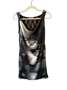 paper doll Black Lace Overlay Tank Size S Italian Y2K Festival Edgy Streetwear